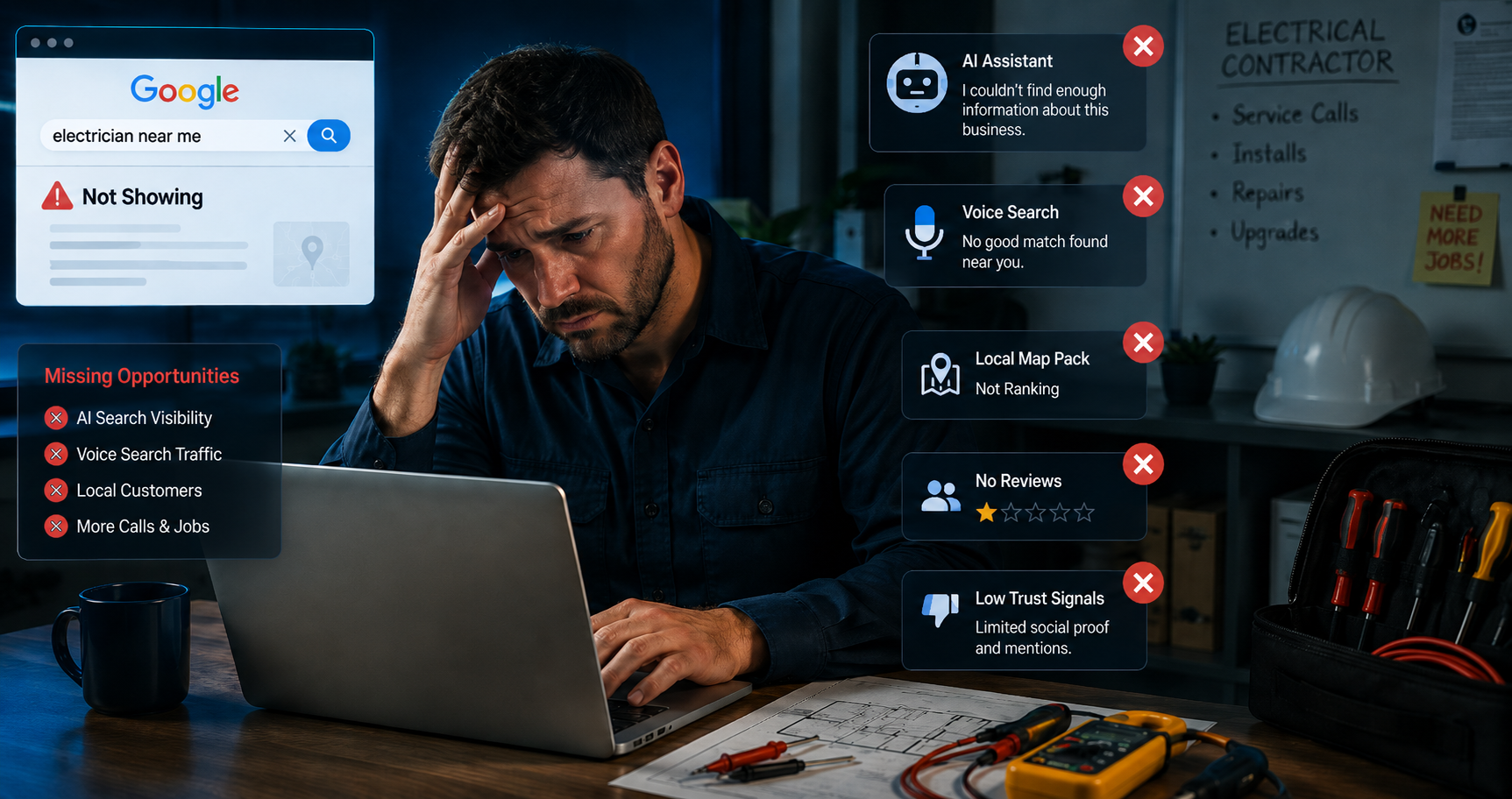 Unoptimized electrician website visibility