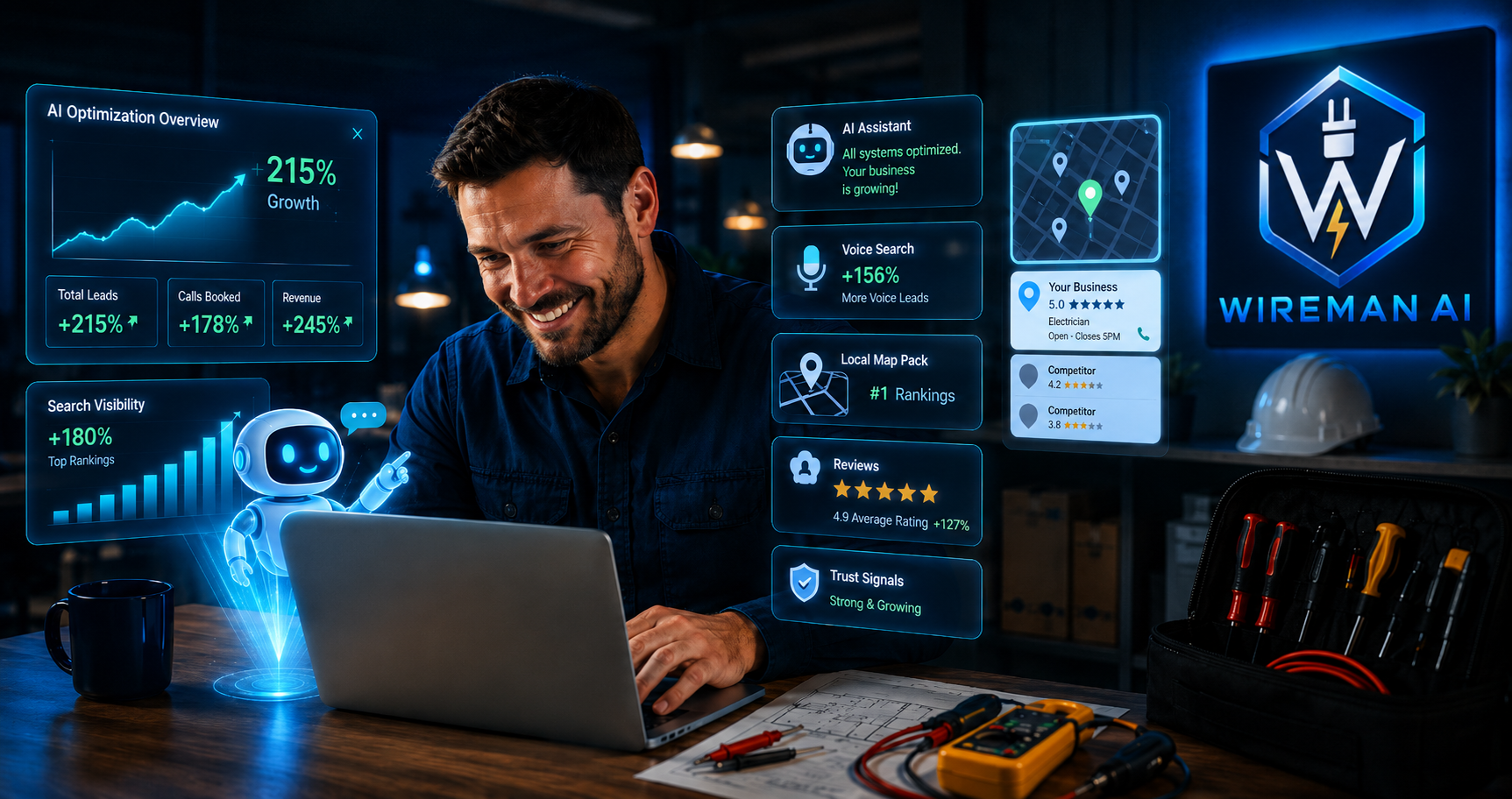 Optimized electrician AI visibility dashboard