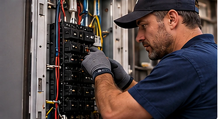Electrician completing work at a residential electrical panel
