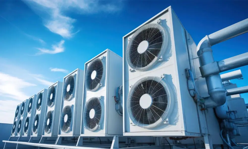HVAC technician repairing an outdoor unit